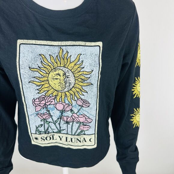 New Love Tribe Juniors Sz Small T-Shirt Sol Y La Luna Long Sleeve Black NWT - Picture 3 of 7